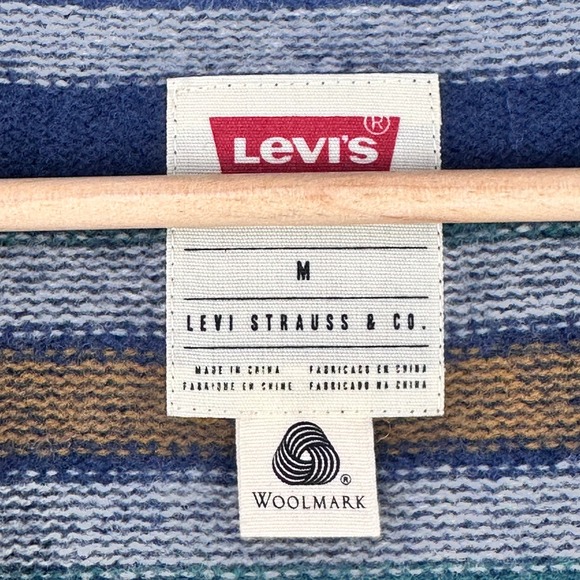 Levis Cardigan Sweater Mens M Blue Wool Button Front Collared Grandpa Striped - Picture 5 of 9